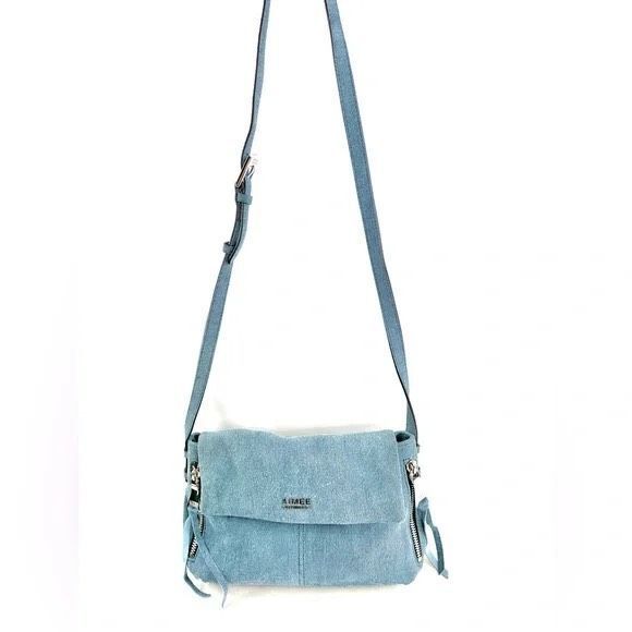 AIMEE KESTENBERG Women’s Light Blue Denim Fold-Over Flap Crossbody Bag - Picture 2 of 8